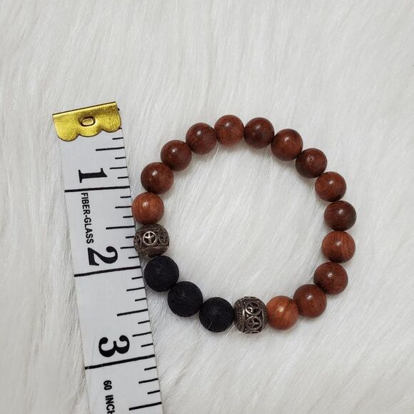 ESSENTIAL CHARMS Rosewood and lava stones stretch bracelet size S/M - Picture 2 of 11